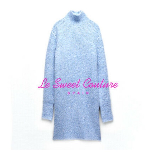 ZARA WOMAN NWT LIGHT BLUE KNIT HIGH NECK DRESS SIZE S 9874/002 - Picture 6 of 9